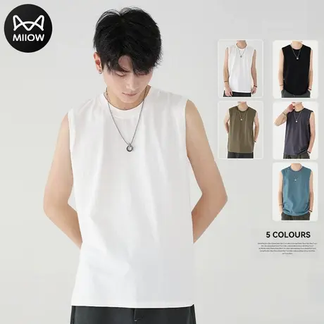 猫人运动背心男宽松夏季潮牌ins纯色健身无袖坎肩棉打底衫短袖t恤图片