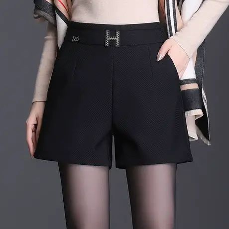 黑色短裤女外穿2023春秋高腰宽松休闲阔腿裤a字百搭显瘦短靴裤图片
