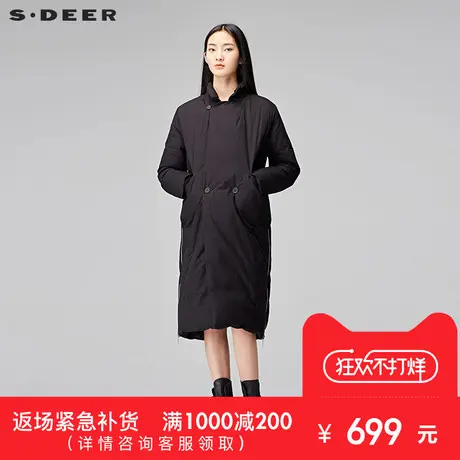 sdeer圣迪奥2019冬装复古休闲开衩拉链长款直筒羽绒服女S17462428🆚商品大图