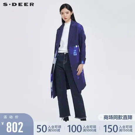 sdeer圣迪奥2022春季新款涂鸦印花不规则长款风衣外套女S22181812🔫商品大图