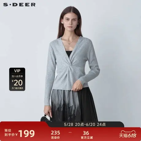 sdeer圣迪奥女装复古V领交叉不规则长袖针织衫S221Z3510图片
