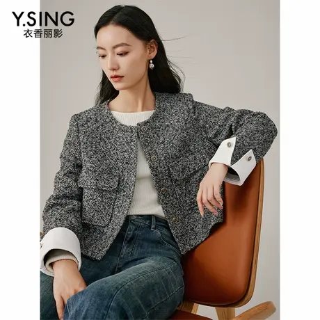 【直播】衣香丽影灰色小香风短外套女高级感轻法风毛呢上衣商品大图