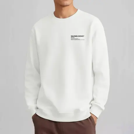 320g重磅白色卫衣男圆领加绒保暖无帽长袖t恤潮牌字母印花打底衫商品大图