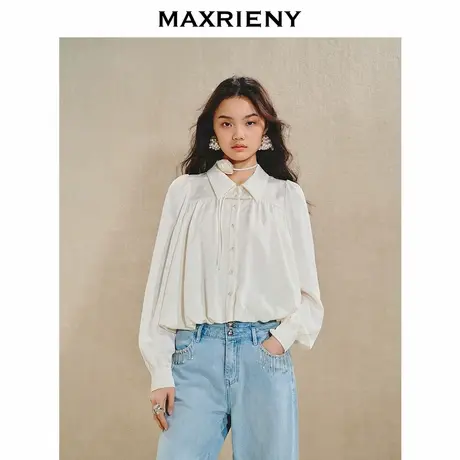 【奥莱】MAXRIENY清雅新中式衬衫女翻领波点优雅上衣图片