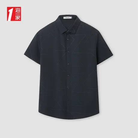 海一家商务正装短衬2025夏季新款简约花纹男士短袖衬衫商品大图