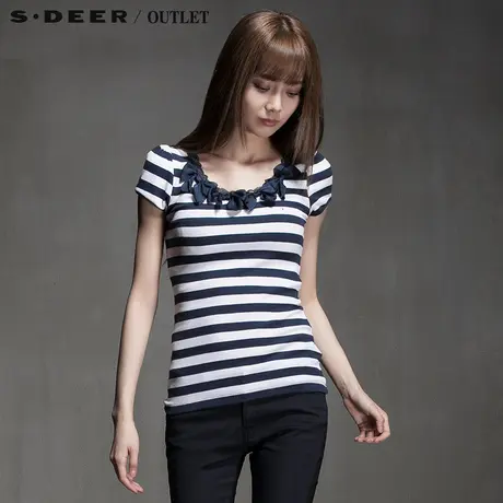 s.deer【上新】圣迪奥专柜正品女装修身弹力纯棉短袖T恤3280107图片