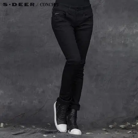 sdeer圣迪奥女2017冬装酷感纯色水洗休闲长裤S15480857图片
