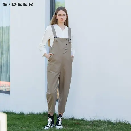 sdeer圣迪奥春装学院风时尚拼接插袋背带长裤女S21460811图片