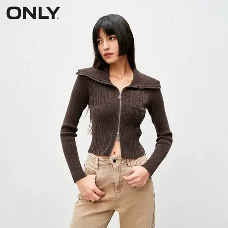 ONLY奥莱夏季百搭螺纹大翻领双向拉链修身针织衫女图片