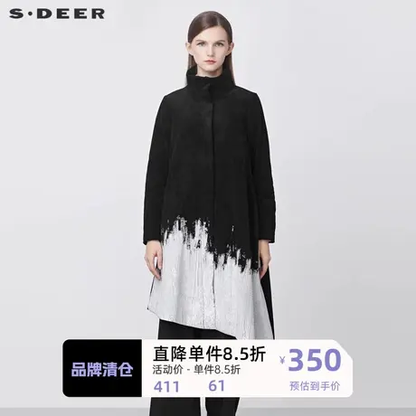 sdeer圣迪奥女装时尚高领设计感撞色印花A字灯芯绒大衣S21481704图片