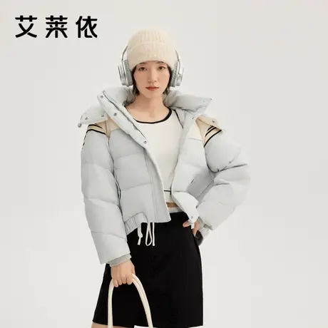 艾莱依拼接羽绒服新款复古灯芯绒短款运动休闲时尚鸭绒保暖外套女商品大图