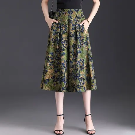 花色冰丝裙裤阔腿裤女夏季2025新款高腰垂感宽松七分裤大脚裤裙薄商品大图