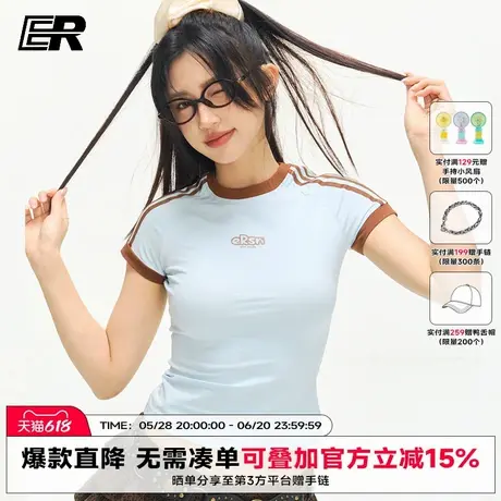 ER字母印花短袖T恤2025夏季新款美式辣妹修身高级感短袖上衣女款图片