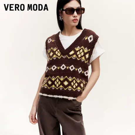 Vero Moda奥莱针织背心女秋冬新款菱格图案复古百搭马甲上衣毛衣商品大图