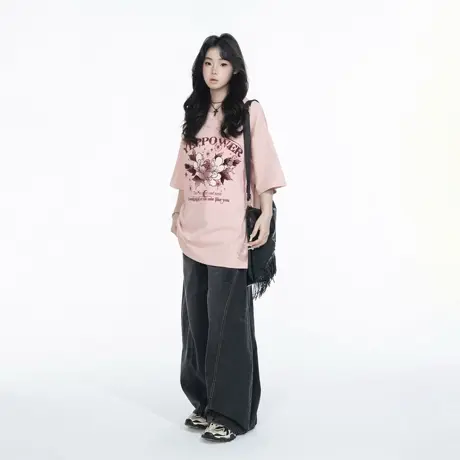 YEP复古印花纯棉t恤女2025新款情侣夏季短袖上衣宽松小众百搭半袖图片