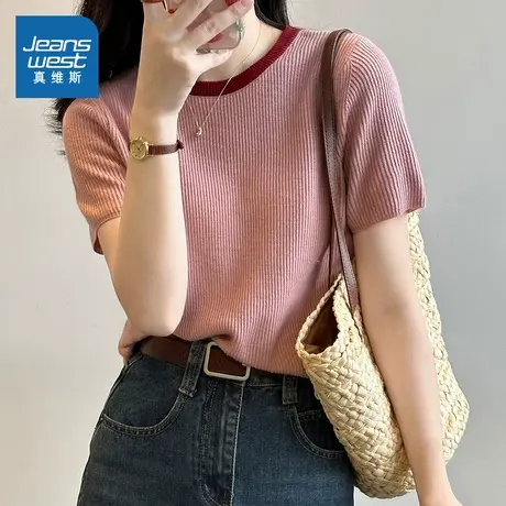 XB真维斯女装2025春季新款 潮牌时尚宽松撞色显瘦针织衫上衣女商品大图