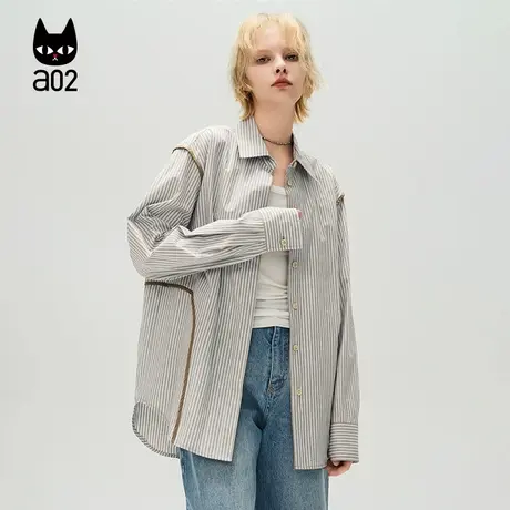 a02【ET自然系列】气质衬衣宽松竖条纹衬衫女2025春季新款商品大图