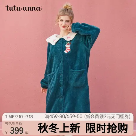 tutuanna家居服睡衣女日韩ins风甜美圣诞羊羔绒可爱少女长袖睡裙商品大图