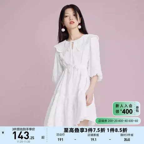 ONLY奥莱夏季A字蕾丝娃娃领系带纹理感短连衣裙女商品大图