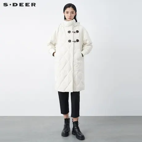 sdeer圣迪奥2021冬新品学院风高领连帽牛角扣长款羽绒服S21462441图片