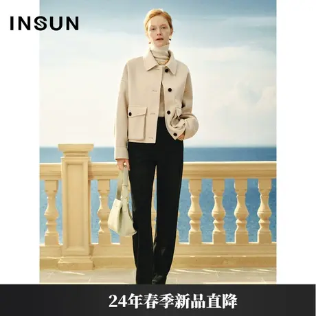 INSUN恩裳专选春季简约翻领夹克羊毛短外套图片