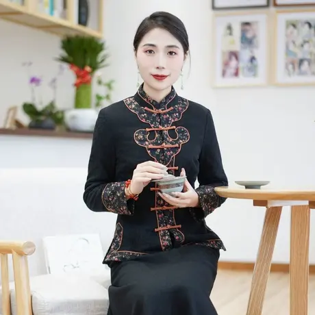 筠雅改良唐装女上衣年轻款中国风女装冬季新款夹棉保暖外套23J736图片