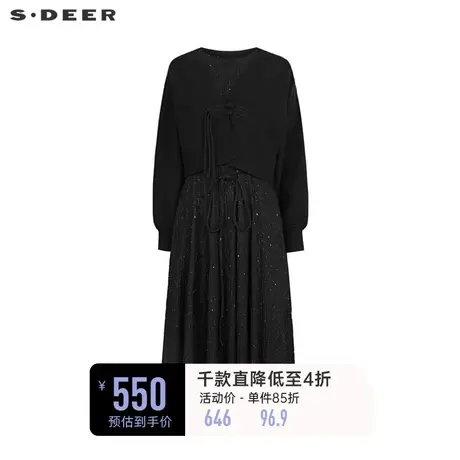 sdeer圣迪奥女装新中式收腰针织衫连衣裙套装S233Z1442商品大图