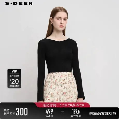【商场同款】sdeer圣迪奥优雅V领喇叭袖开叉修身针织衫S25183503图片