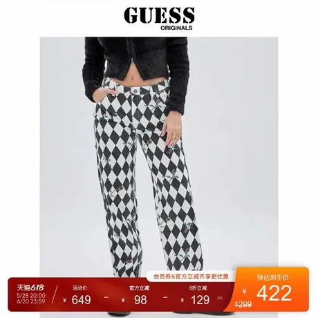 GUESSOriginals春夏女士彩色印花格纹牛仔裤-W2RG10D4RG3商品大图