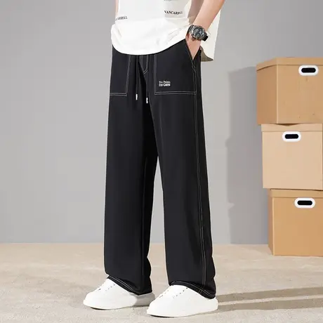 回力冰丝休闲裤子男士夏季薄款2025新款直筒阔腿裤速干弯刀工装裤图片