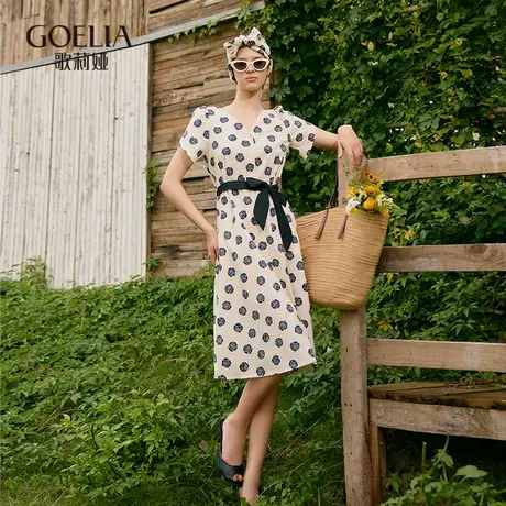 歌莉娅花瓣袖V领连衣裙女2024夏季新款法式今年流行裙子1C4R4K2N0商品大图