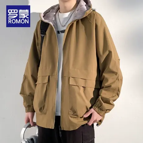 罗蒙双面穿外套男士2025春秋季新款连帽冲锋夹克户外防风宽松上衣商品大图