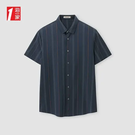 海一家商务正装短衬2025夏季新款简约条纹男士短袖衬衫商品大图