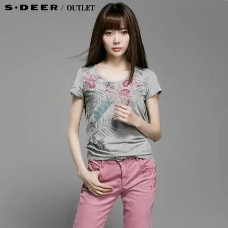 s.deer【新品】 圣迪奥2015夏装 女热带印花全棉短袖T恤4280189图片