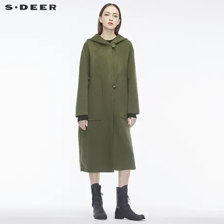 sdeer圣迪奥优雅时尚个性开衩下摆腰带造型装饰连帽大衣S18481806图片