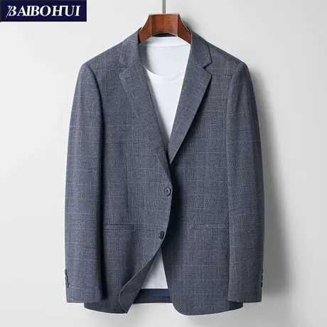 春季灰色格子西服外套薄款中青年时尚百搭休闲西装上衣上班职业装图片