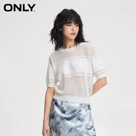 ONLY奥莱夏季时尚字母亮片圆领短款短袖针织衫女商品大图