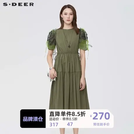 sdeer圣迪奥女装休闲圆领网纱收腰连衣裙S222Z1288图片
