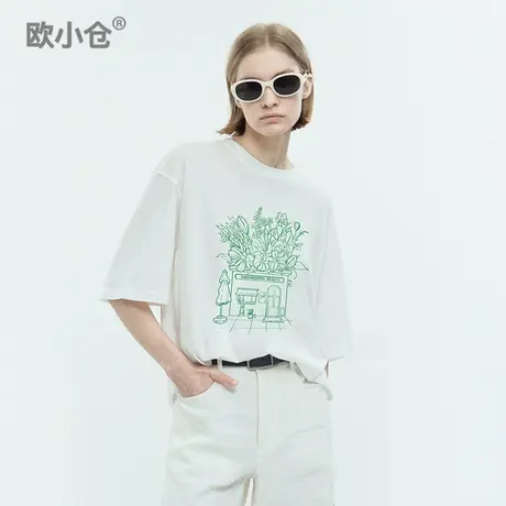 欧小仓 小众抽象春夏中性款T-shirt 共生文艺印花短袖T恤图片