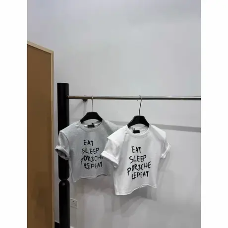 韩国东大门2025夏季新款时尚短款圆领字母休闲百搭垫肩短袖T恤女商品大图