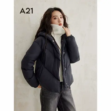 A21女装连帽加厚羽绒服2024冬季新款简约面包服拉链暗扣鸭绒外套商品大图