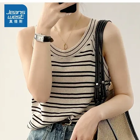 XB真维斯女装2025夏季新款 潮牌时尚条纹设计小众针织背心上衣图片