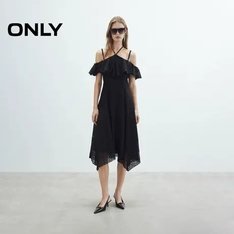 ONLY2025夏季新款法式蕾丝荷叶边挂脖系带吊带连衣裙女商品大图