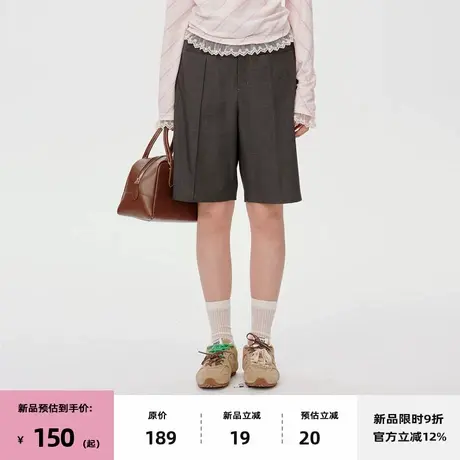 【7/08 20点新品9折】omont蛋挞家复古简约高腰显瘦直筒西装短裤商品大图