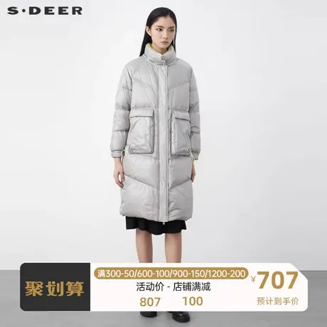 sdeer圣迪奥女装个性高领立体口袋抽绳长款羽绒服S21462445💭商品大图