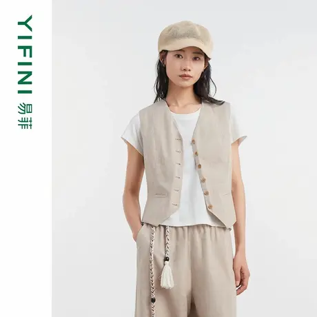 [专柜同款]Yifini/易菲木棉简约大气马甲合体百搭外套女无袖上衣商品大图
