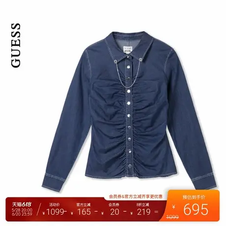 GUESS25年新款春季女士潮流小众抽褶设计牛仔衬衫-W5RH69D5HJ1图片