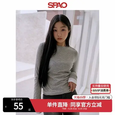 SPAO韩国同款秋冬女气质简约打底衫长袖T恤SPLWE49G01图片