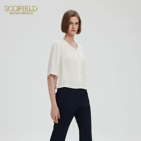 Scofield女装法式简约V领衬衫通勤廓形五分袖衬衣2025夏季新品商品大图