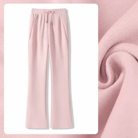 KV真维斯粉色休闲裤女春秋款2025新款微喇阔腿裤时尚别致喇叭裤潮商品大图